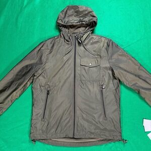 Calvin Klein Windbreaker Jacket Medium Womens Green Fleece Lined Full Zip Hooded